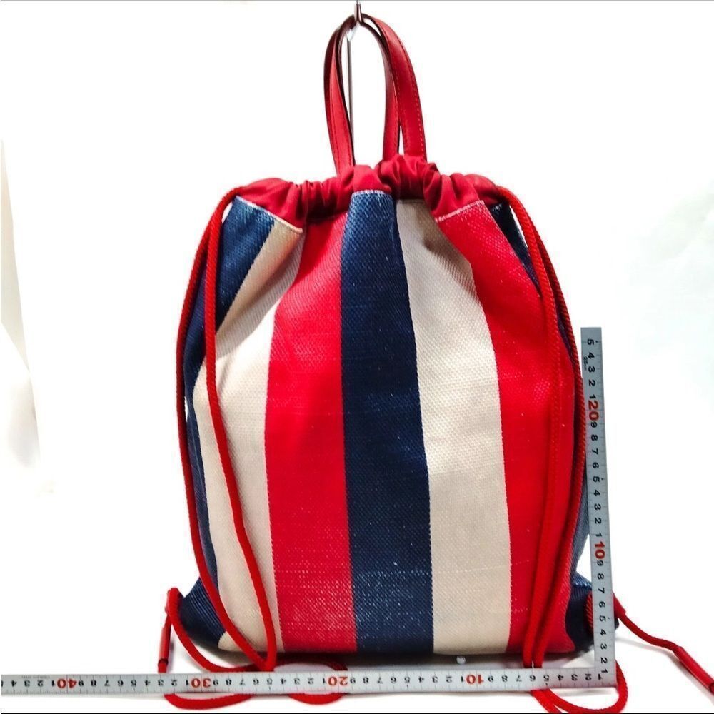 Gucci Red White Blue Striped Canvas Backpack Bold Gucci Branding Auth Knapsack - Picture 2 of 9